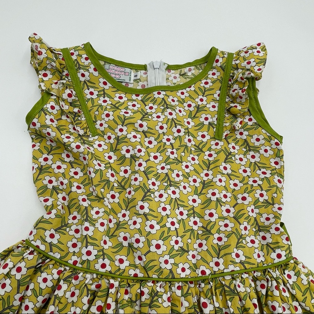 Vintage Child’s Dress Bright Floral Print Frills Ruffles Sleeveless Tie Bow‎ 90s